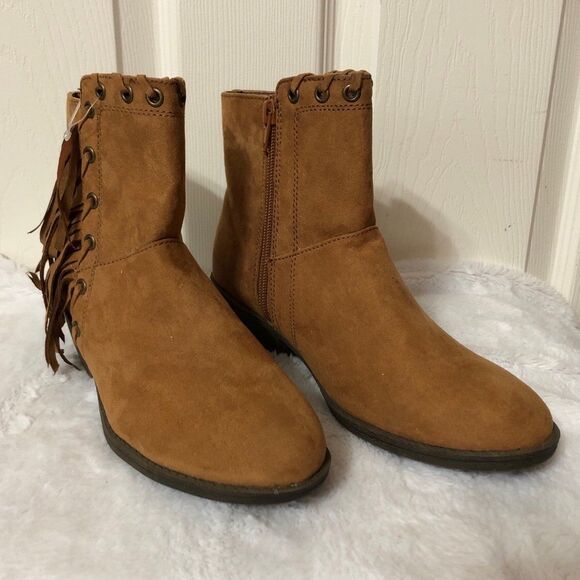 NWOT! Justice Ankle Boots Size 6 Faux Suede Fringe Western Boots - Picture 1 of 9